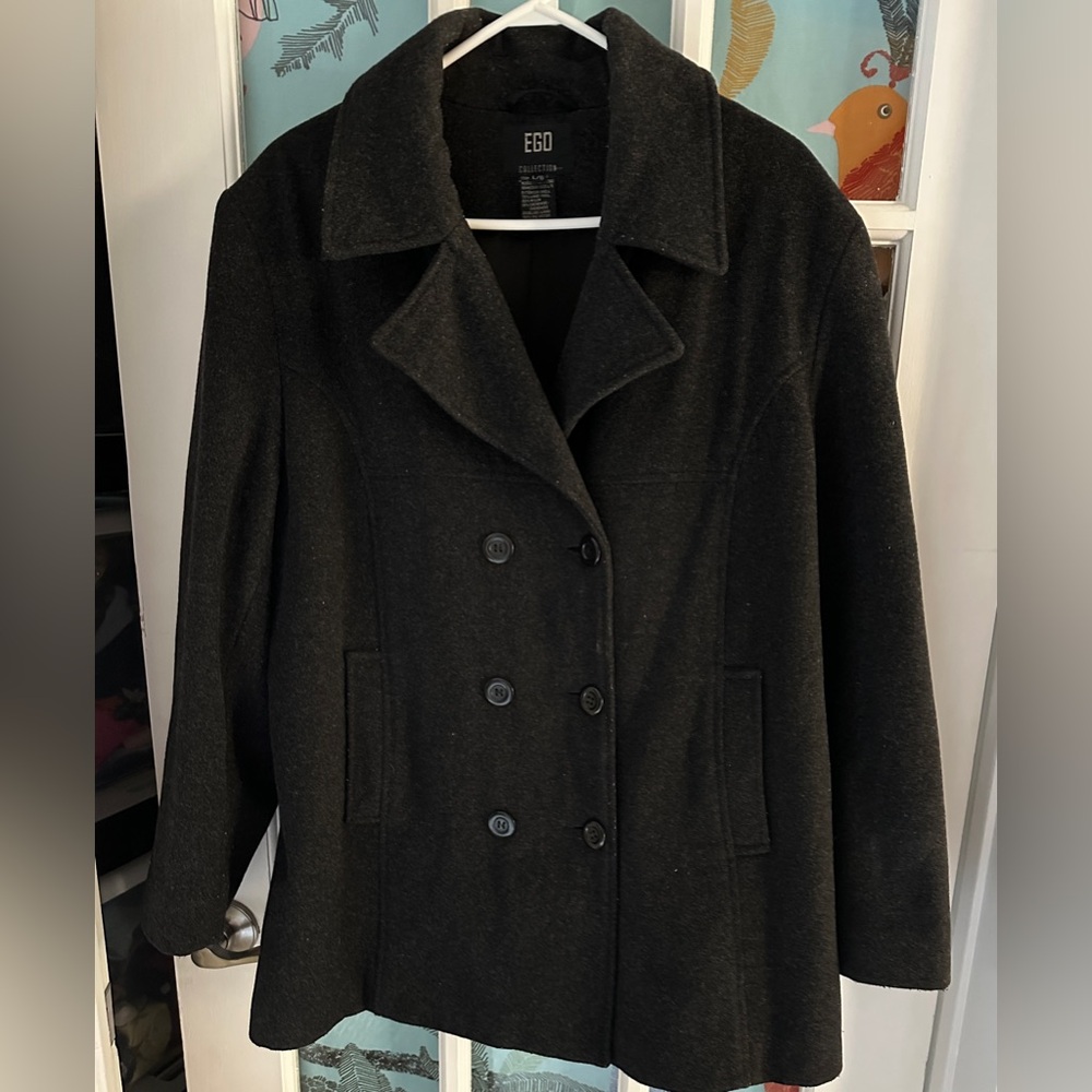 EGO Women's Charcoal Lamb/Cashmere blend barn coat/Pea Coat